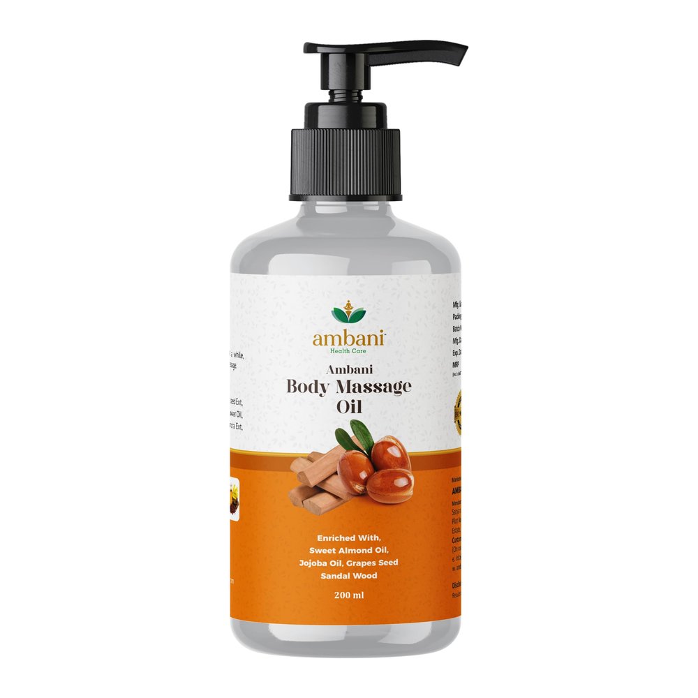 AMBANI HEALTH CARE Body Massage Oil I Pure & Natural Ingredients I Moisturizing Body Oil with Relaxing Aroma for a Soft, Smooth & Glowing Skin I Aromatherapy I Relaxing Mind & Anxiety (200ML)