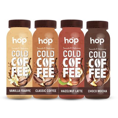 Hop Cold Brew Coffee - Refreshing and Smooth Ready-to-Drink Cold Coffee Beverage,Mix Coffee 200 ml (Mix Coffee, Pack of 12)
