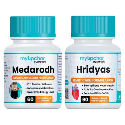 myUpchar Ayurveda Medarodh Support in Detoxing | Improve Digestion | Hridyas Healthy Heart Maintain Cholesterol Level | Each 60 Capsules