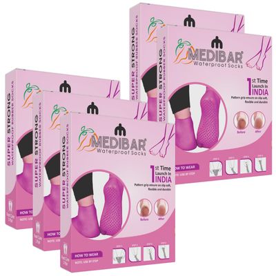 MEDIBAR Anti Heel Full Length Waterproof Rubber Socks Moisturizing Silicon Heel Peny Socks Pain Relief Foot Care Protector For Men & Women - (Size-Large)(9-10-11) Pink Pack of 5