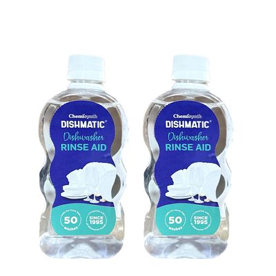 Dishmatic Dishwasher Rinse Aid Combo Pack (500ml x 2) - Spotless Shine, Fast Drying, Compatible with All Dishwashers