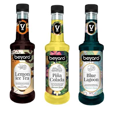 Bevaro Lemon Ice Tea, Pina Colada and Blue Lagoon Syrup| Syrups for drinks| Mocktails Syrup Combo| Flavoured Gourmet Syrup| juices and drinks |Cocktail Mixer (300 ml, Pack of 3)