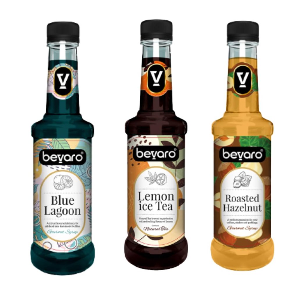 Bevaro Blue Lagoon, Lemon Ice Tea And Roasted Hazelnut Syrup| Syrups for drinks| Mocktails Syrup Combo| Flavoured Gourmet Syrup| juices and drinks |Cocktail Mixer (300 ml, Pack of 3)