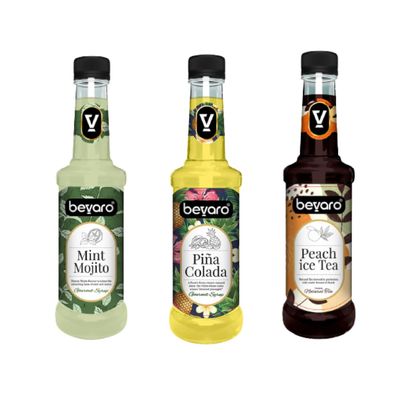 Bevaro Mint Mojito, Pina Colada and Peach Ice Tea Syrup| Syrups for drinks| Mocktails Syrup Combo| Flavoured Gourmet Syrup| juices and drinks |Cocktail Mixer (300 ml, Pack of 3)