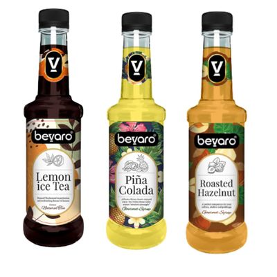 Bevaro Lemon Ice Tea, Pina Colada and Roasted Hazelnut Syrup| Syrups for drinks| Mocktails Syrup Combo| Flavoured Gourmet Syrup| juices and drinks |Cocktail Mixer (300 ml, Pack of 3)