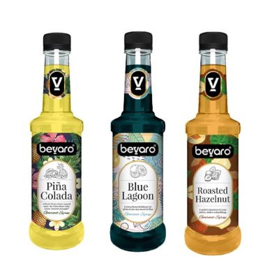Bevaro Pina Colada, Blue Lagoon and Roasted Hazelnut Syrup| Syrups for drinks| Mocktails Syrup Combo| Flavoured Gourmet Syrup| juices and drinks |Cocktail Mixer (300 ml, Pack of 3)