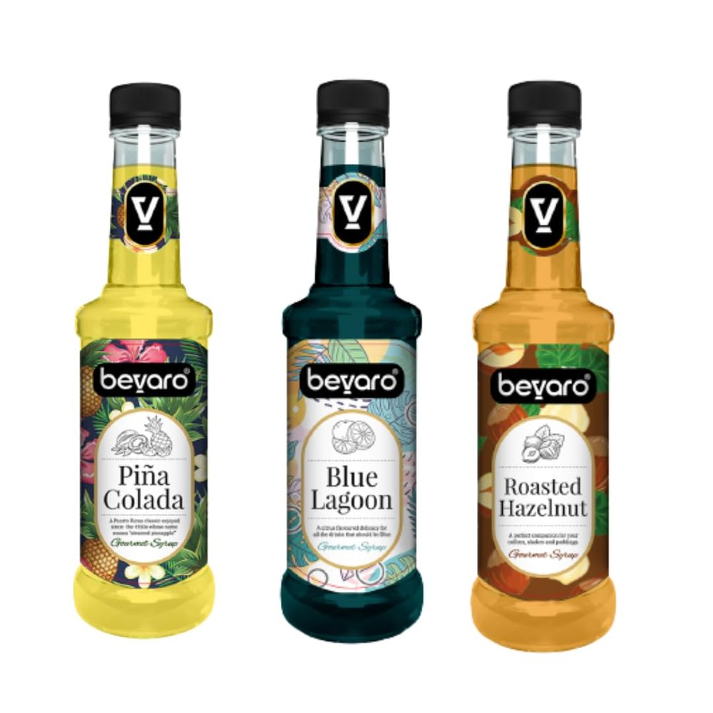 Bevaro Pina Colada, Blue Lagoon and Roasted Hazelnut Syrup| Syrups for drinks| Mocktails Syrup Combo| Flavoured Gourmet Syrup| juices and drinks |Cocktail Mixer (300 ml, Pack of 3)