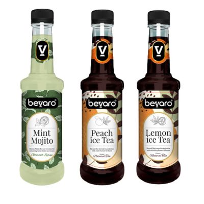 Bevaro Mint Mojito, Peach Ice Tea and Lemon Ice Tea Syrup| Syrups for drinks| Mocktails Syrup Combo| Flavoured Gourmet Syrup| juices and drinks |Cocktail Mixer (300 ml, Pack of 3)