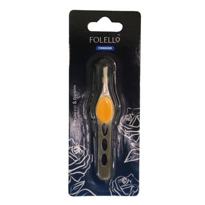 FOLELLO Square Tip Tweezer/Plucker with Rubber Grip, Suitable for Eyebrows, Upper Lips & Small hairs (Golden), Precision Tweezers for Home & Professional Use, Unisex Hair Plucker for Facial Hair