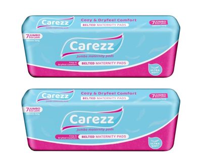 Carezz Belted Maternity Sanitary Pads | 2 Packets-14 Pads | Cozy & Dryfeel Comfort | Postpartum & Overnight use for Women after childbirth