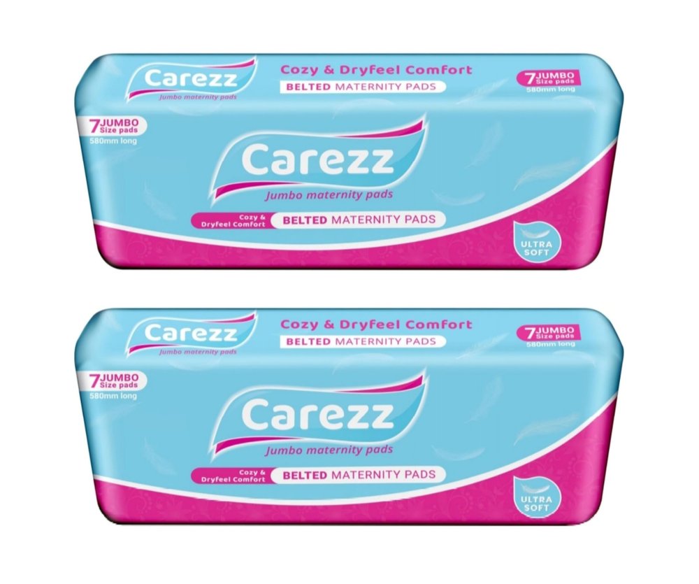 Carezz Belted Maternity Sanitary Pads | 2 Packets-14 Pads | Cozy & Dryfeel Comfort | Postpartum & Overnight use for Women after childbirth
