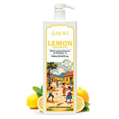 Rubz Lemon Handwash | Deep Cleansing, Moisturizing Formula With Natural Lemon Extract | Sensitive & Dry Hands | Ideal For Daily Hand Hygiene | Gentle Care For Men, Women & Kids | 1 Litre