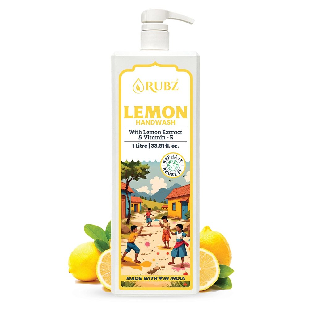 Rubz Lemon Handwash | Deep Cleansing, Moisturizing Formula With Natural Lemon Extract | Sensitive & Dry Hands | Ideal For Daily Hand Hygiene | Gentle Care For Men, Women & Kids | 1 Litre