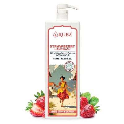 Rubz Strawberry Hand Wash Enriched With Natural Strawberry Extract | Deeply Hydrates And Softens Skin | Ideal For Daily Use | All Skin Types | 1 Litre