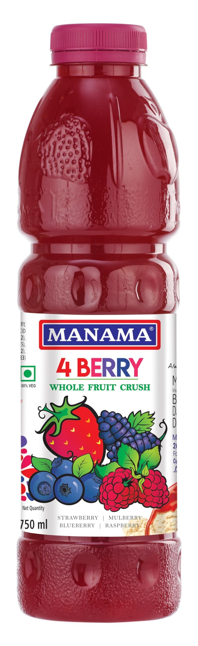 Manama Four Berry Crush (Mix Berry) Topping for Ice Creams, Cakes, Pastries and Shakes, 750ML