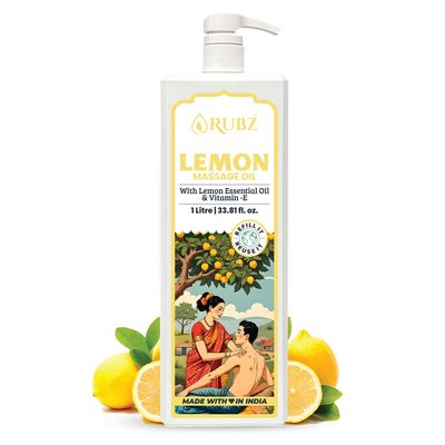 Rubz Pure Lemon Massage Oil Infused With Natural Lemon Extract | Refreshing Citrus Scent To Relieve Tension And Moisturize | Refreshing, Hydrating & Aromatic Oil | 1 Litre