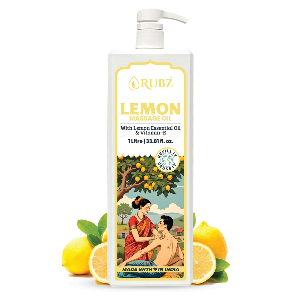 Rubz Pure Lemon Massage Oil Infused With Natural Lemon Extract | Refreshing Citrus Scent To Relieve Tension And Moisturize | Refreshing, Hydrating & Aromatic Oil | 1 Litre