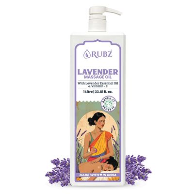 Rubz Lavender Massage Oil | Stress-Relieving Properties | Soothing & Hydrating After Bath Oil | Perfect For A Calming & Moisturizing Massage Experience | 1 Litre
