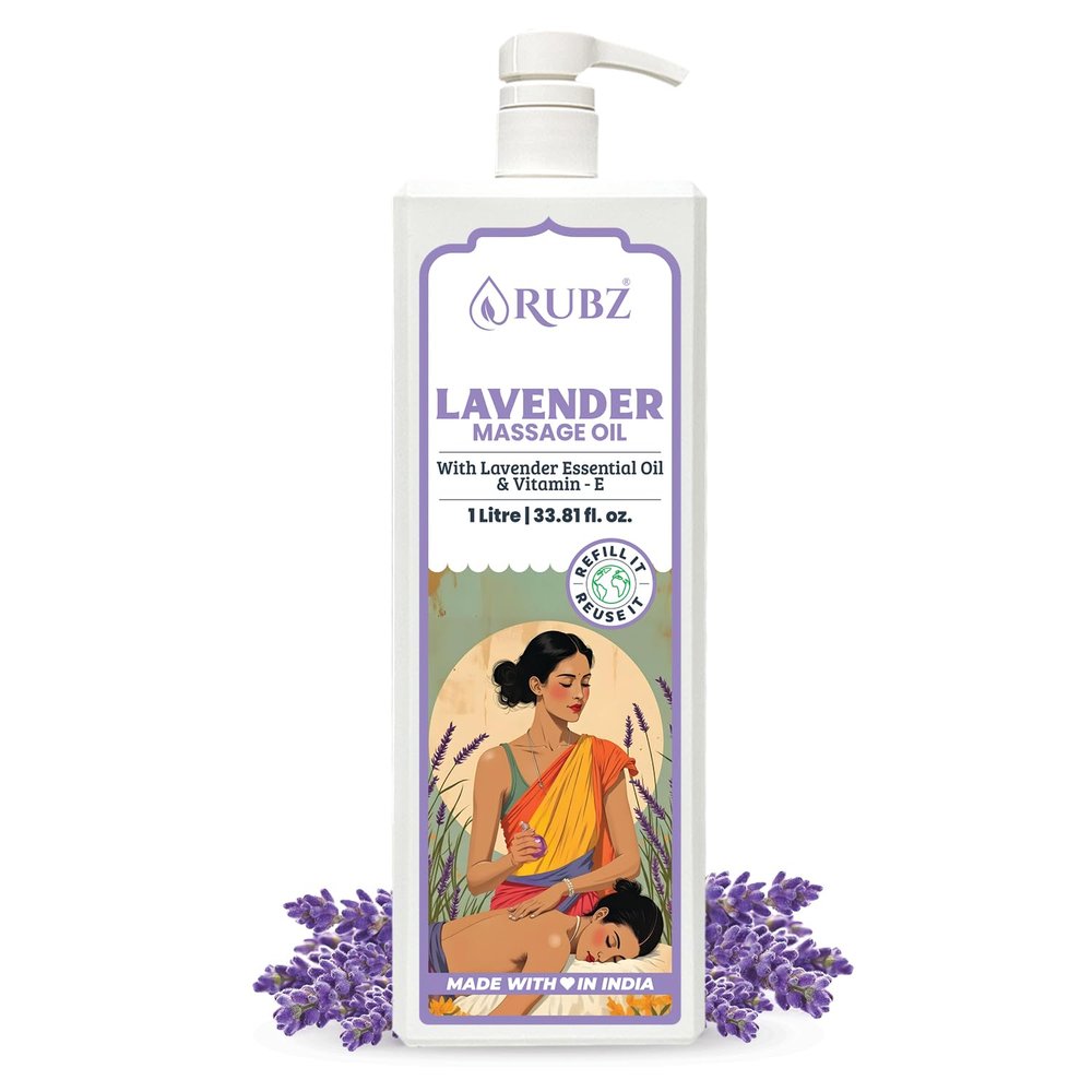 Rubz Lavender Massage Oil | Stress-Relieving Properties | Soothing & Hydrating After Bath Oil | Perfect For A Calming & Moisturizing Massage Experience | 1 Litre