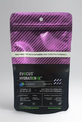 Evocus Hydration IV Electrolyte Drink Mix Powder | Blueberry | Energy Drink | Instant Hydration (Pack of 6)