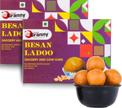 Pure Ghee Besan ke Laddu - with Jaggery and Nuts | 2 X 200g | Homemade Desi Ghee Gur Besan Ladoo | Traditional Indian Sweet | No Refined Sugar | No Maida | From Granny