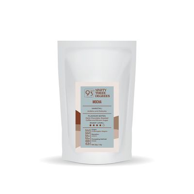 93 Degrees Coffee Roasters - Mocha Specialty Coffee/Medium Dark Roast, 80% Arabica and Robusta/Flavour Notes: Dark Chocolate, Roasted Coffee & Brown Sugar - (Chhanni, 250g)