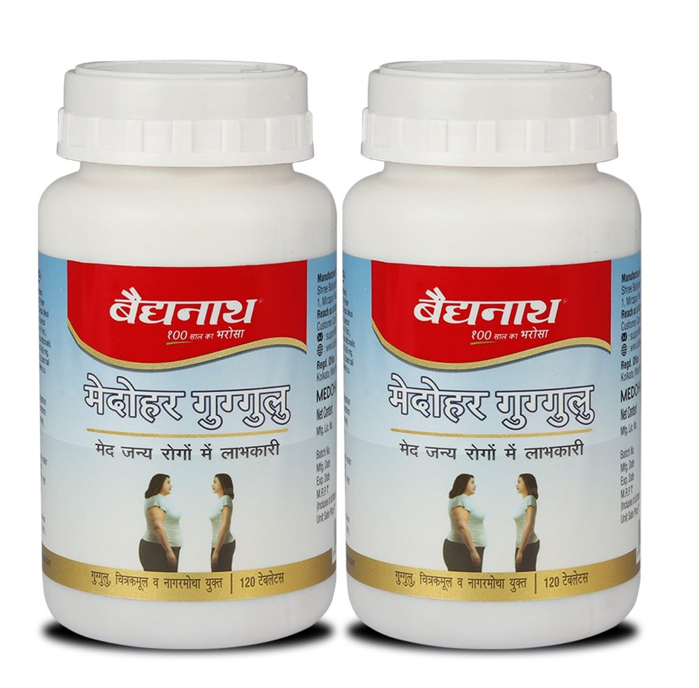 Baidyanath Ayurved Medohar Guggulu Tablets, Enriched with Guggulu, Chitrakmool and Nagarmotha- 120 Tablets (Pack of 2x120)