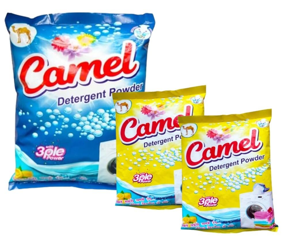  Camel Detergent With Lemon Powder Wash (2 Packet Yellow 500 Gm & Blue 1 Kg Set Of - 3)