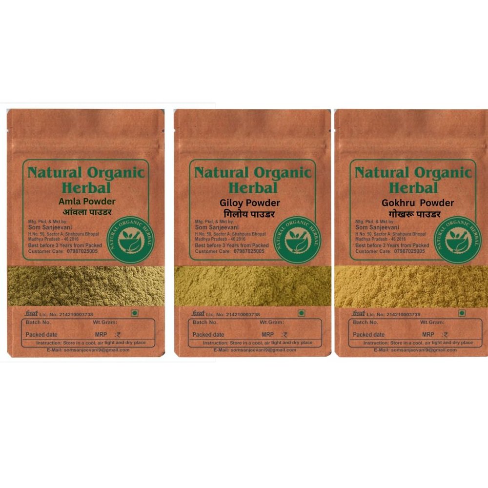 Natural Organic Herbal Health care combo-Amla - Gokhru -Giloy Powder- 300g -Natural ingredients-No Mixing-Ayurvedic--boost immunity