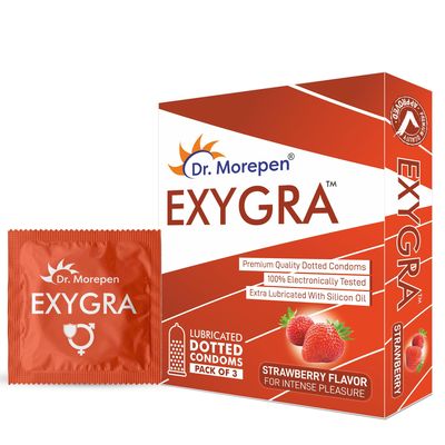 Dr. Morepen Exygra Condoms- Ultra-thin, Lubricated, Extra Dotted, Strawberry Flavour 30 count