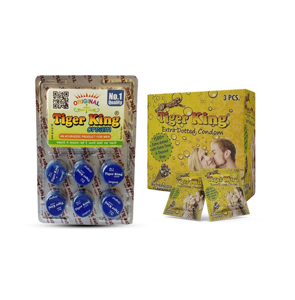 Amritveda TIGER KING CREAM 6 DIBBI AND TIGER KING EXTRA TIME CONDOM 3pc FREE