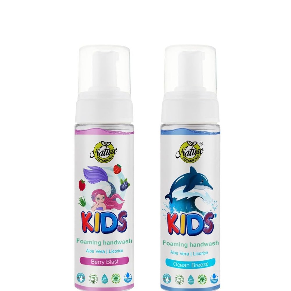 Nature Botanicals Foaming Hand Wash, Encourages Proper Handwashing | Nourishing | Pediatrician Tested Kids Hand Soap Dispenser with Pump | Combo of Berry Blast and Ocean Breeze