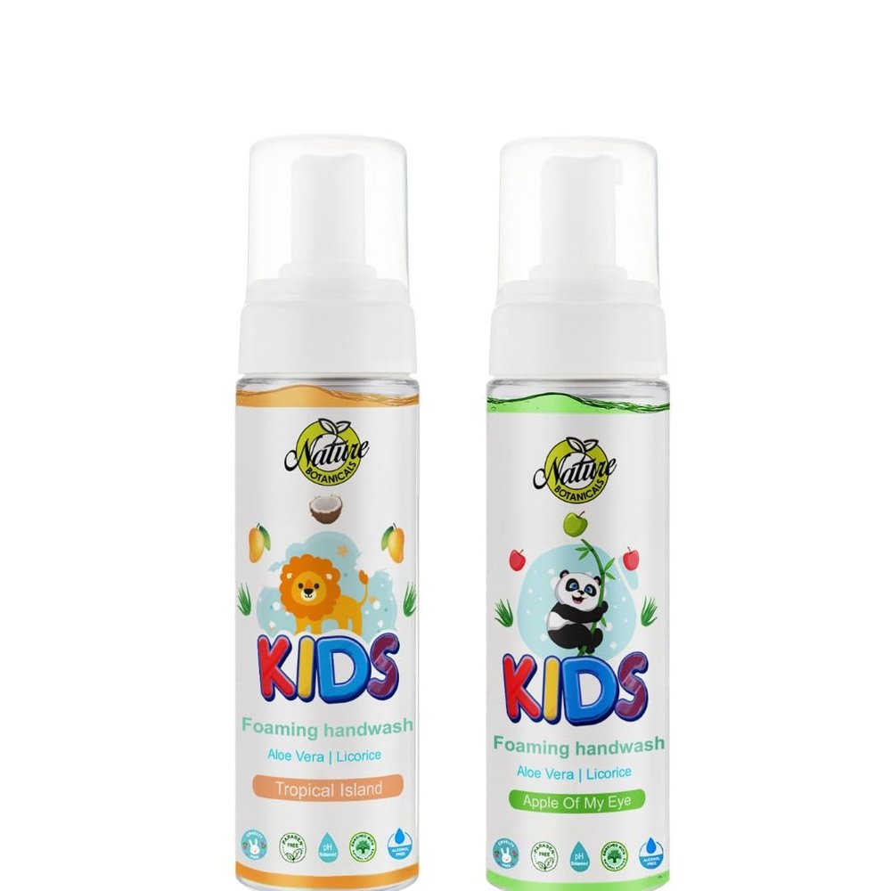 Nature Botanicals Foaming Hand Wash, Encourages Proper Handwashing | Nourishing | Pediatrician Tested Kids Hand Soap Dispenser with Pump Combo of Tropical Island and Apple Of My Eye,