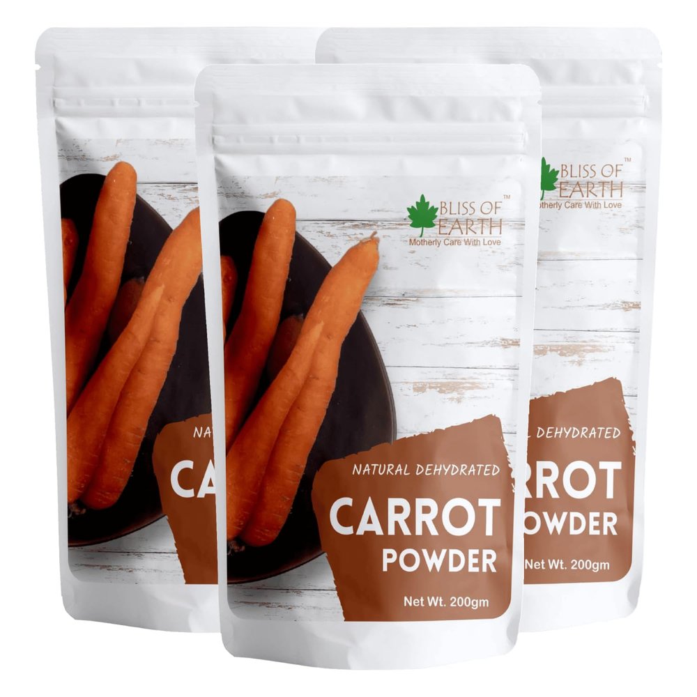 Bliss of Earth Carrot Powder All Natural Dehydrated, Pure, Freshly Ground, and Delicious Great for Juice, Cooking, Soup, Baking & Skin 3x200gm