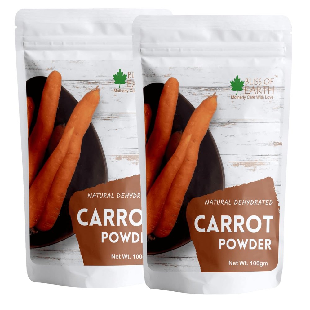 Bliss of Earth Carrot Powder All Natural Dehydrated, Pure, Freshly Ground, and Delicious Great for Juice, Cooking, Soup, Baking & Skin 2x100gm