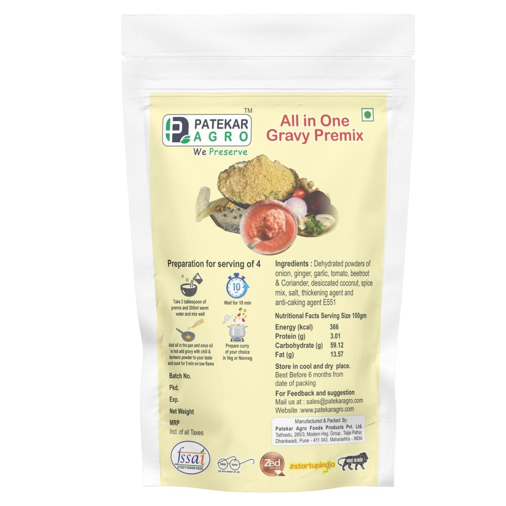 PATEKAR AGRO All in One Gravy Premix, Easy-to-Cook Instant Gravy Mix for Curries, Sauces & Marinades, Rich Flavor & Versatile Use, Perfect for Veg & Non-Veg Dishes, 100% Natural Ingredients (250 Gr)