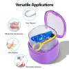 EZEELAI Purple Denture Cup Denture Bath Box Case with Lid Leakproof, Denture Holder Case Retainer Cleaning Container Mouth Guard Cleaner Case for Household, Travel, Office view 3