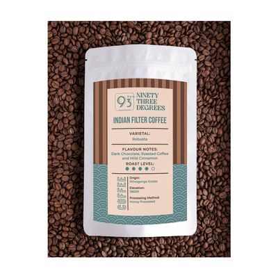 93 Degrees Coffee Roasters- Indian Filter Coffee, Medium Dark Freshly Roasted Coffee Beans chemex grind - 250g