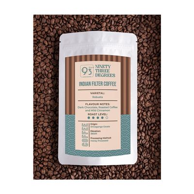 93 Degrees Coffee Roasters- Indian Filter Coffee, Medium Dark Roast Robusta Coffee Beans Chemex grind - 1 kg