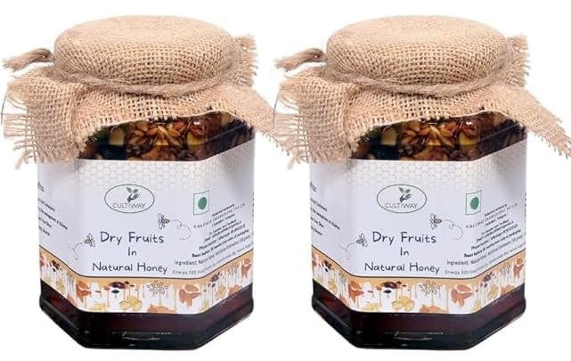 CULTIWAY Honey with mix Dry Fruits & Seeds, No Added Sugar, Pure and Natural Dry Fruits & Seeds mixed with Organic Honey, Raw Forest honey, Glass Jar 2 X 250 (500 Gram)