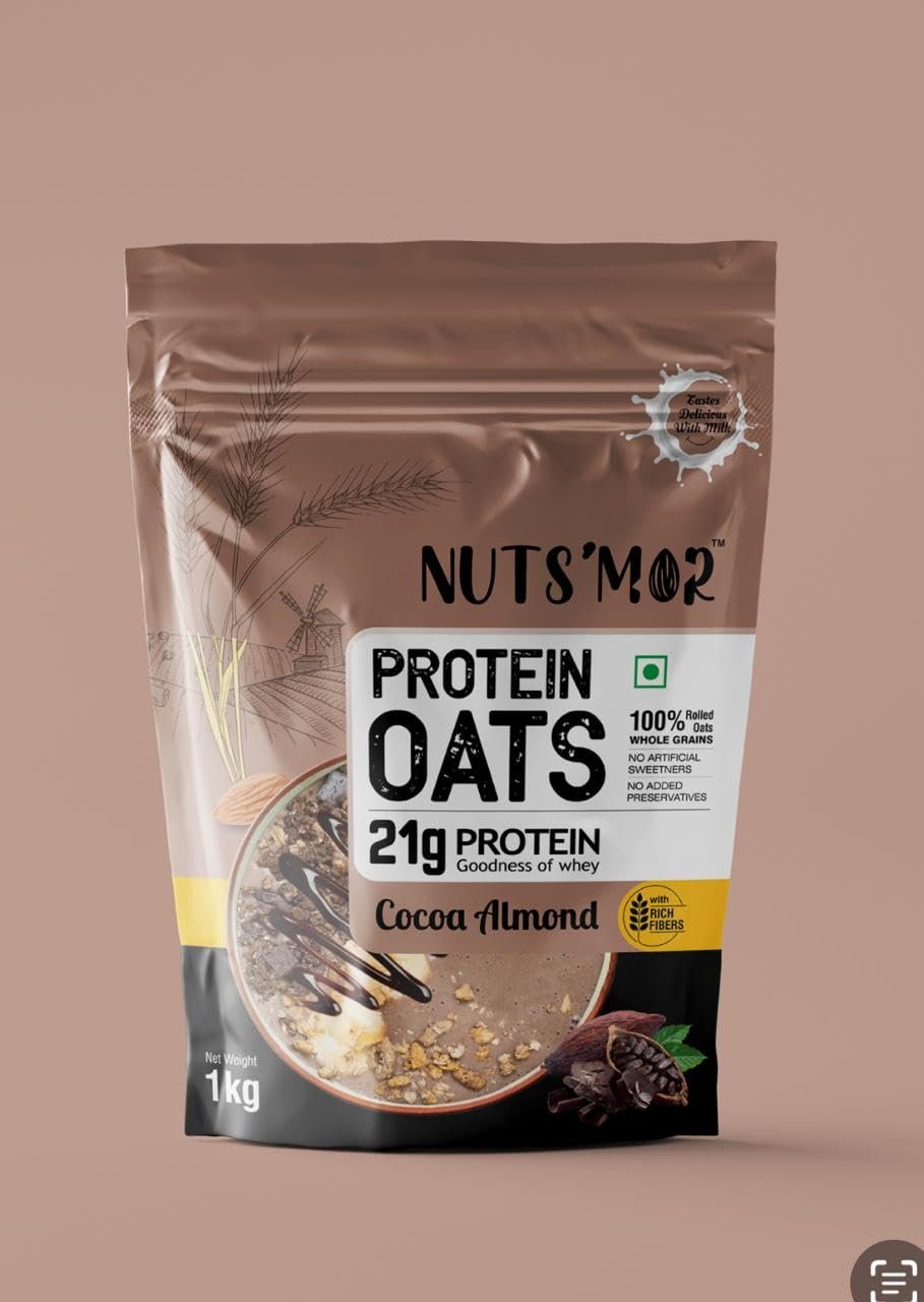 NUTS'MOR Cocoa & Almonds Protein Oats | High Protein & Fibre | No Processed Sugar & Preservatives | Vegan | Healthy Snack & Breakfast Cereal (1kg, Cocoa Almonds)