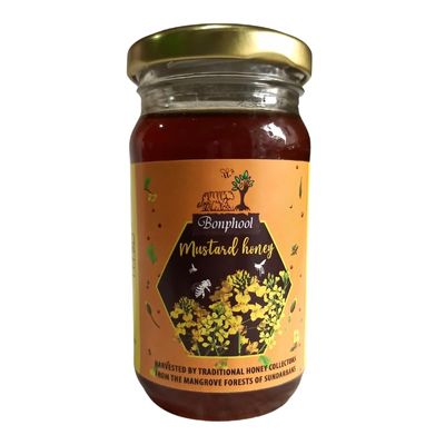 Bonphool Natural Mustard Honey, rich in Antioxidants, Minerals & Enzymes, Lab Tested 250gm Glass Jar (Pack of 1)