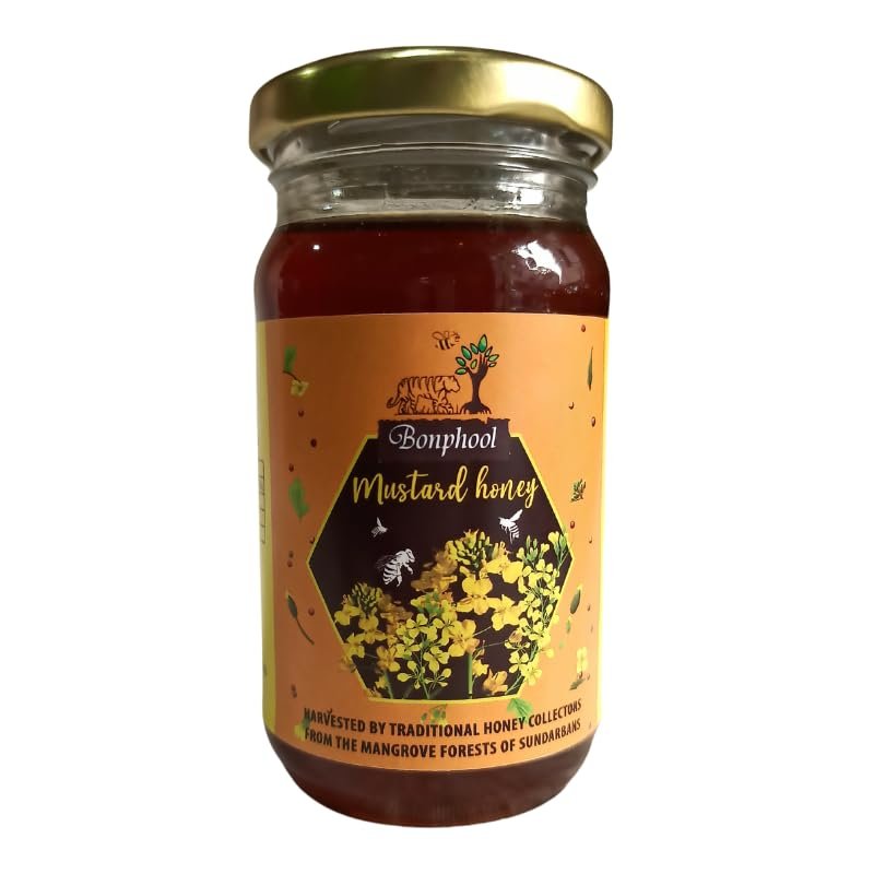 Bonphool Natural Mustard Honey, rich in Antioxidants, Minerals & Enzymes, Lab Tested 250gm Glass Jar (Pack of 1)