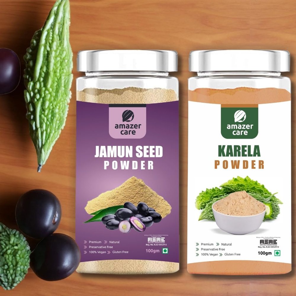 AmazerCare Karela Powder and Jamun Seed Powder Combo - Natural Blood Sugar Support and Wellness