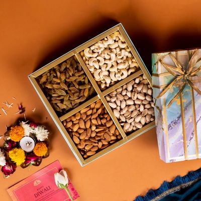 Bay Nut Dry Fruit Gift Box for Diwali, Assorted Dryfruits Gift Hamper Pack, Almonds, Cashew Nuts, pista, raisins -125gm Each | Gifting Collection for Any Occasion (500gm) (Assorted Design)