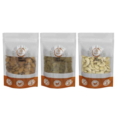 Bau Nut Dry Fruits premium Dryfruits Gift Box|Assortment Of Nuts & Dried Fruits|Festival Gift For Family & Friends|Combo Pack Of100gm Almonds, 100gm Cashews,100gm Raisins|Festive Celebration (300gm)
