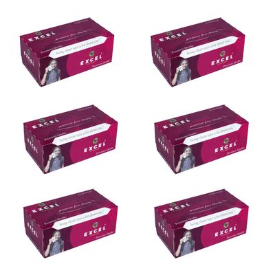 EXCEL TISSUES Facial Tissue | Soft, Gentle & Absorbent Paper Napkins for Daily Use | Skin-Friendly, Hygienic & Disposable | 200 Pulls Soft & Durable 2-Ply Tissues for Home (pack of 6)