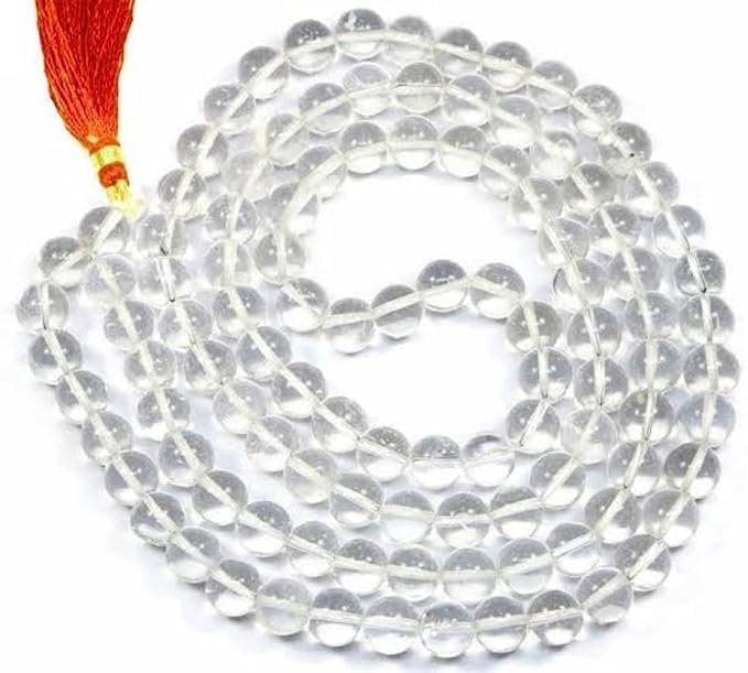 Handcrafted Natural Sphatik Crystal Meditation Mala for Wisdom, Insight, Clarity of Thought, Spiritual Growth, Pain Relief, Stress Reduction, Restful Sleep, Chakra Activation and Wellness