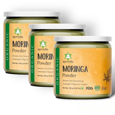 Ayurvedix Organic Moringa Powder - Moringa Oleifera - Organic Moringa for Immunity, Digestion & Energy - 150g Veg Powder Pack Of 3