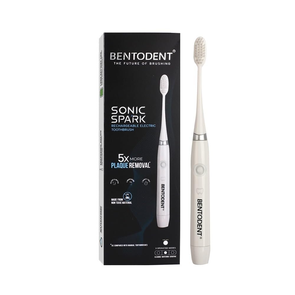 BENTODENT Advanced Sonic Electric Toothbrush | 3 Modes, Ultra-Soft Bristles, 2-Min Timer, QuadPacer | Dentist-Designed for Kids, Adults | Ideal Gift, Whitening Cleaning - Pack of 1 (White)